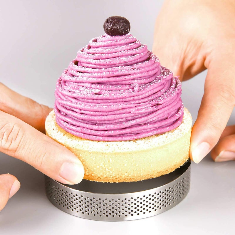 FANGSUN Tart Ring for Baking, Stainless Steel Perforated Pastry Ring Mold for French Tarte, 5 Shape Tart Rings with Gift Package - Image 2
